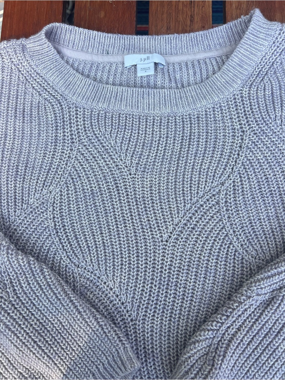 J. Jill lilac/Gray Cable-Knit Crew Neck Sweater sm boxy 3/4 sleeve